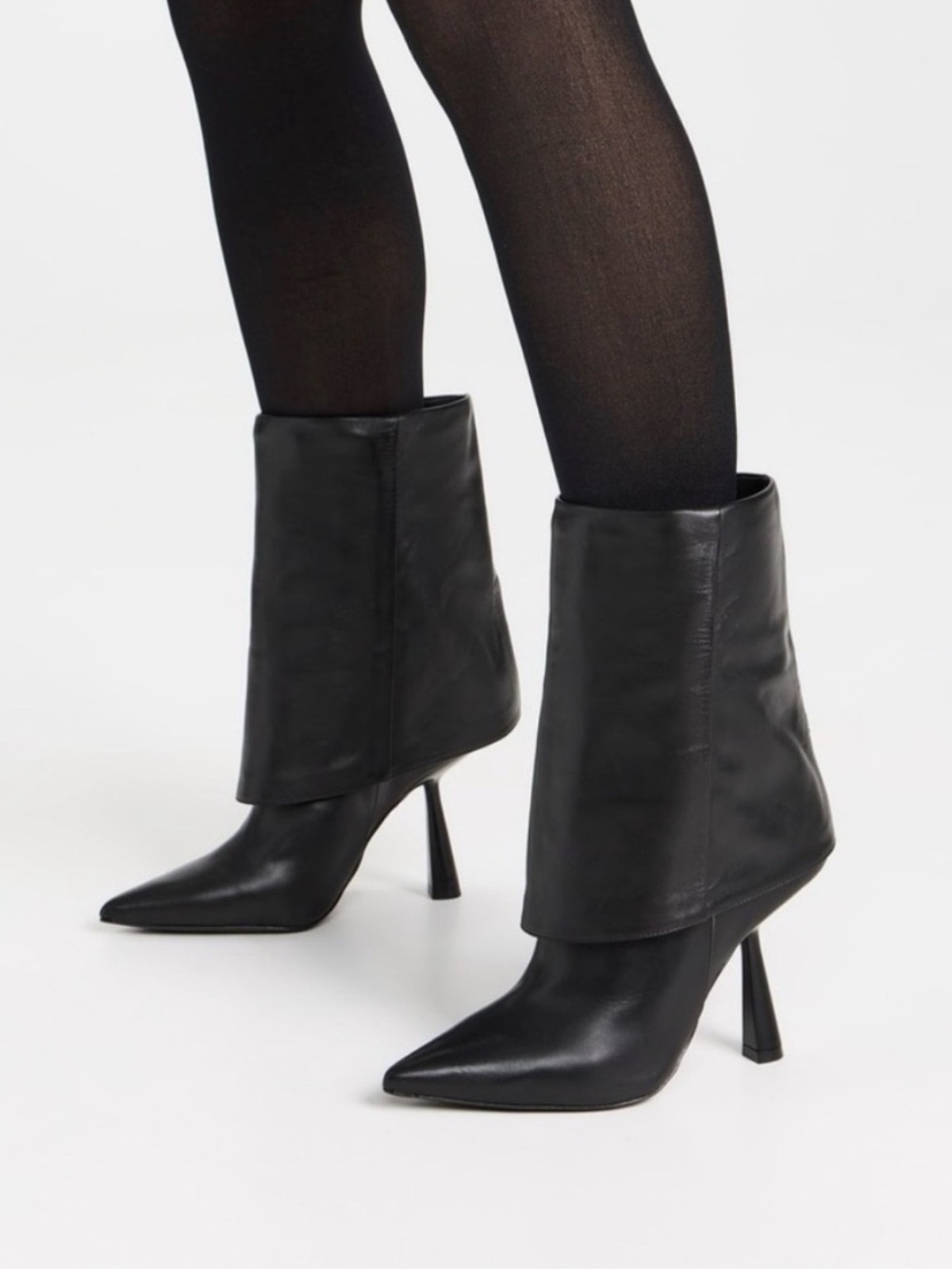 Black Suede Studio Cecille Boots Black Leather Heeled Foldover Boot Size 38 7.5